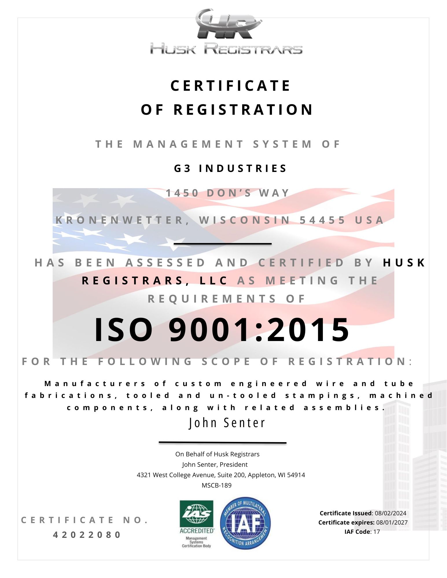 G3 Industries ISO certification